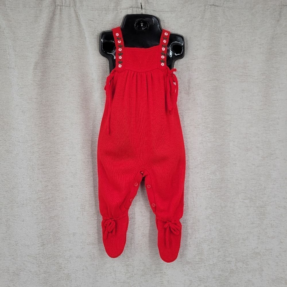 Tiny Togs Vintage Red Knit Footed Baby Romper with Pointelle Christmas